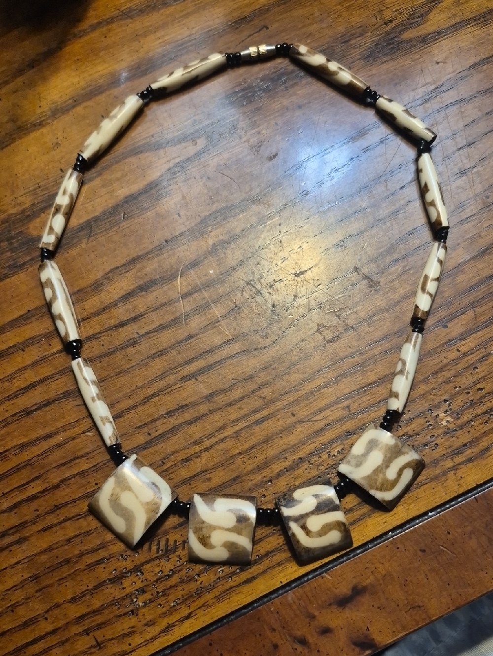 Vintage African batik bone bead necklace